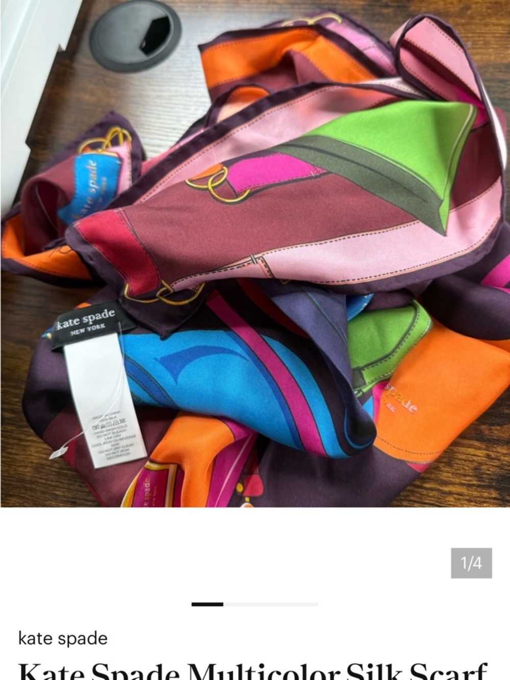 kate spade Silk Scarf in Pink, Blue, Orange and Plum Tote Print - Picture 5 of 5